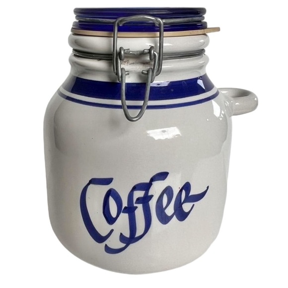 Vintage Other - Vintage Clay Designs Coffee Canister Crock Hinged Lid Italian Made Fidenza